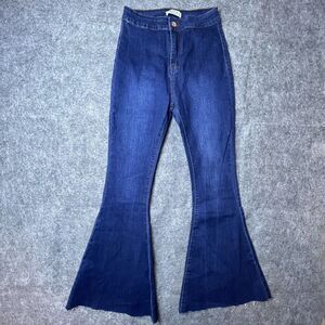 Olly Z Jeans Women Medium High Rise Big Flare Dark Raw Hem Italian Retro Hippie